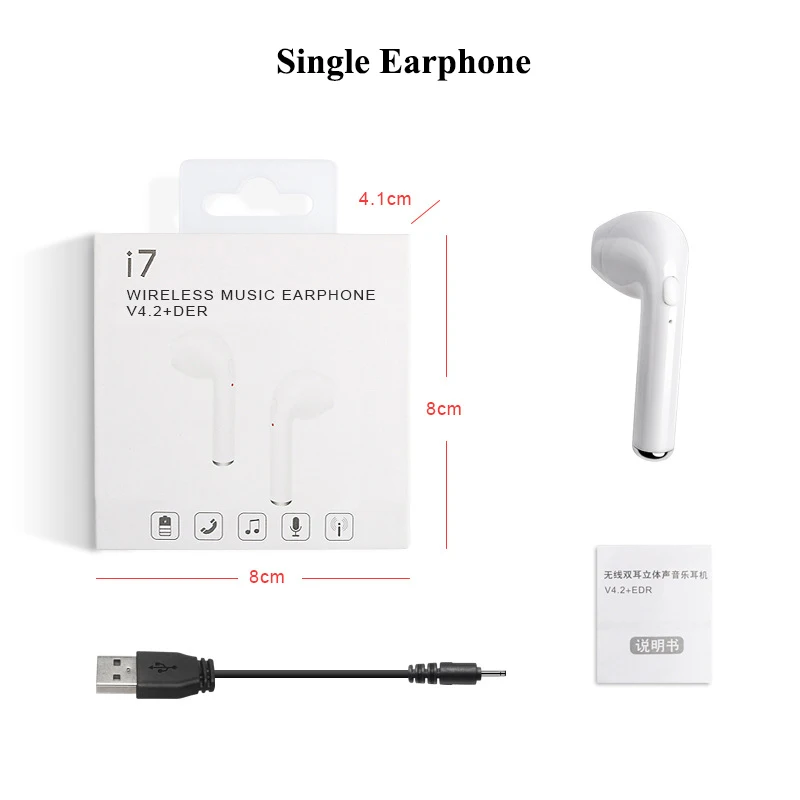 Single Earphone I7s TWS Беспроводные Bluetooth 5,0 наушники с зарядным устройством спортивные гарнитуры для iPhone Xiaomi Android смартфон - Цвет: Single Earphone