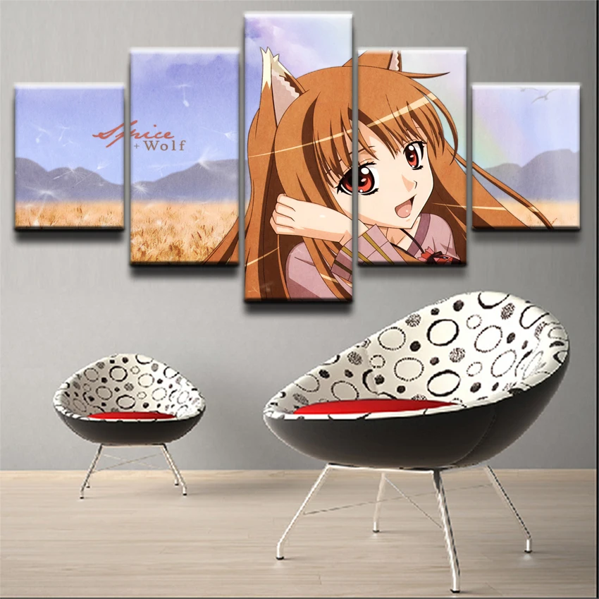 HD печатные картины 5 штук для специй и волк анимационные плакаты дома настенные