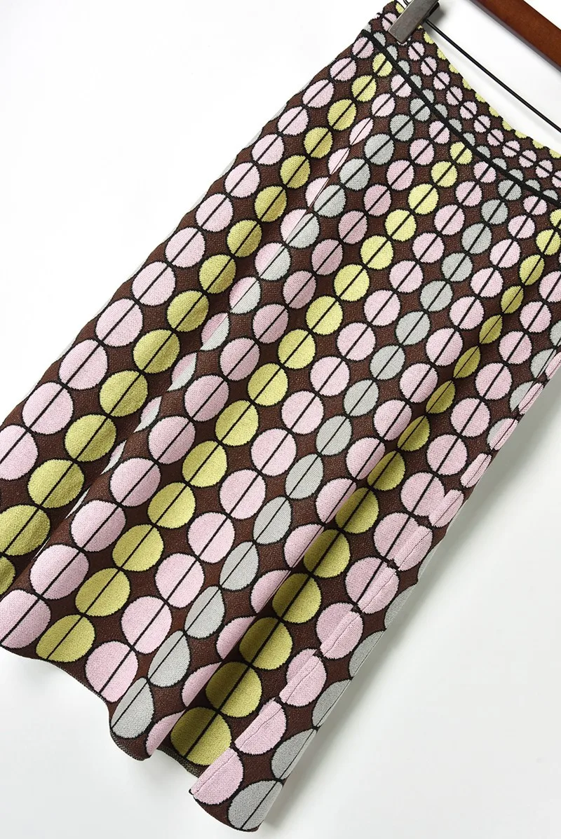 Модная трикотажная миди юбка женская с геометрическим круговым узором