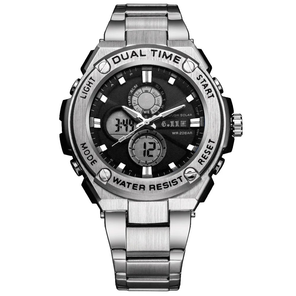 silver band silver 6,11 мужские s новые модные часы со стальным ремешком многофункциональные светящиеся Двухъядерные водонепроницаемые наружные мужские часы мужские спортивные часы - Цвет: silver band silver