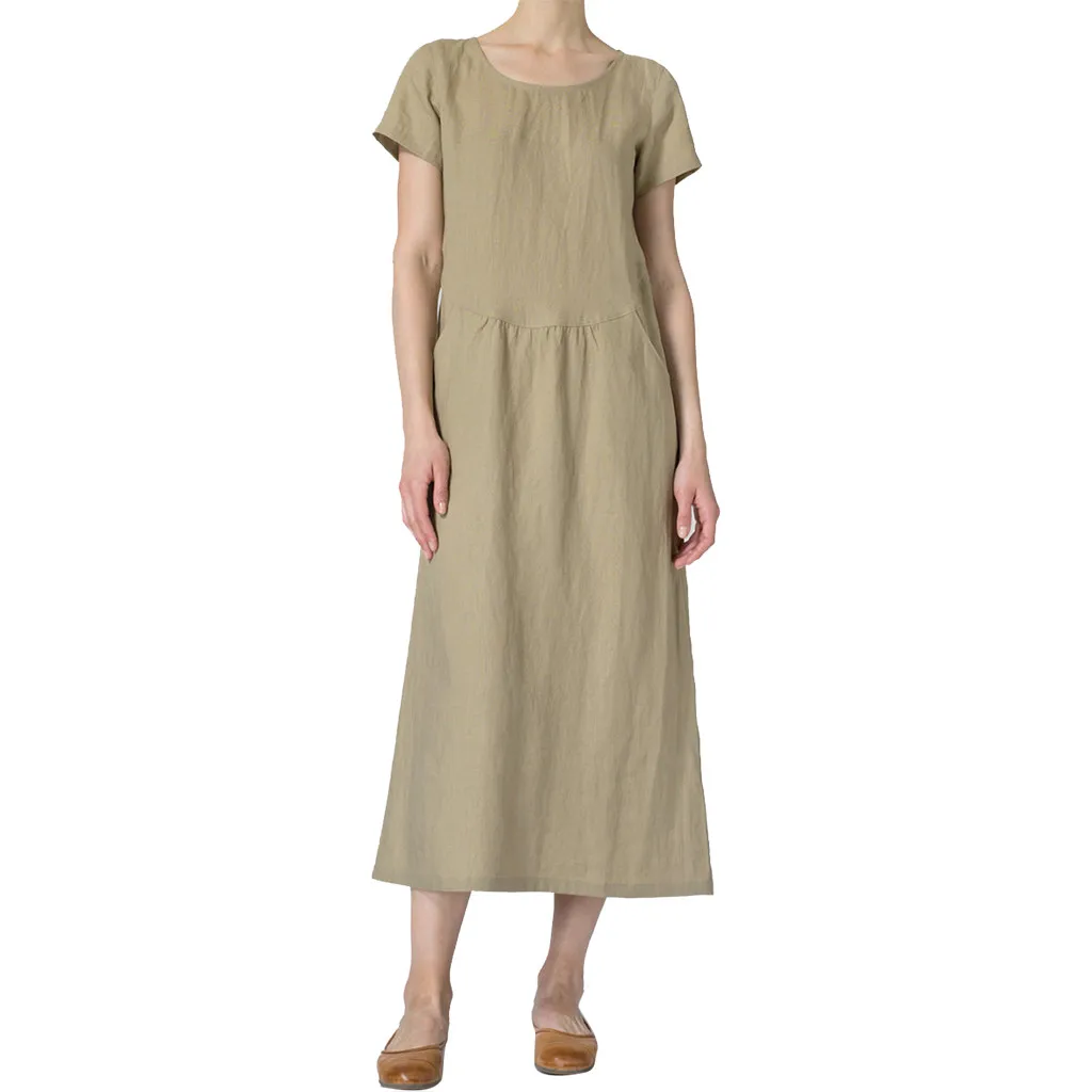 Новое летнее женское платье JAYCOSIN 2019 модное льняное однотонное с круглым вырезом