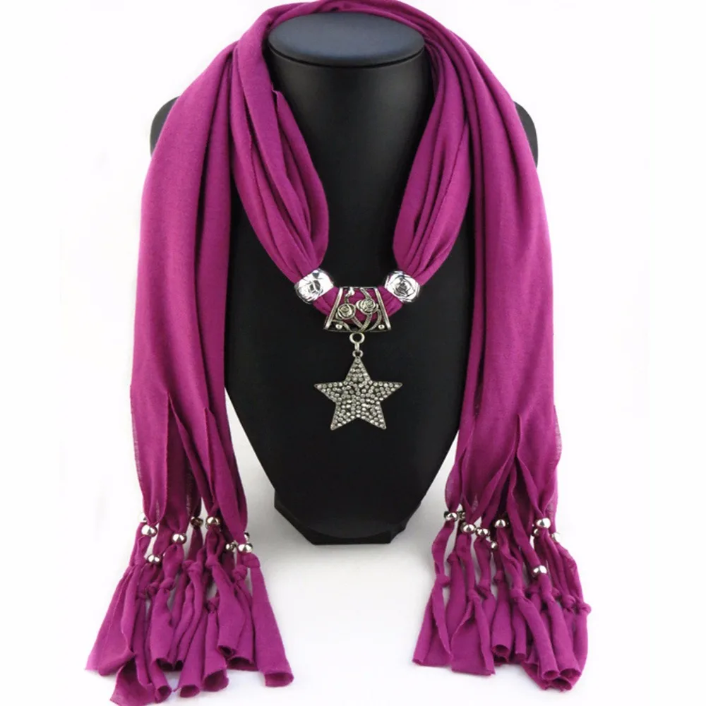 Lureme женский шарф ожерелье звезда кулон однотонный длинный с кисточкой (sf000074) |