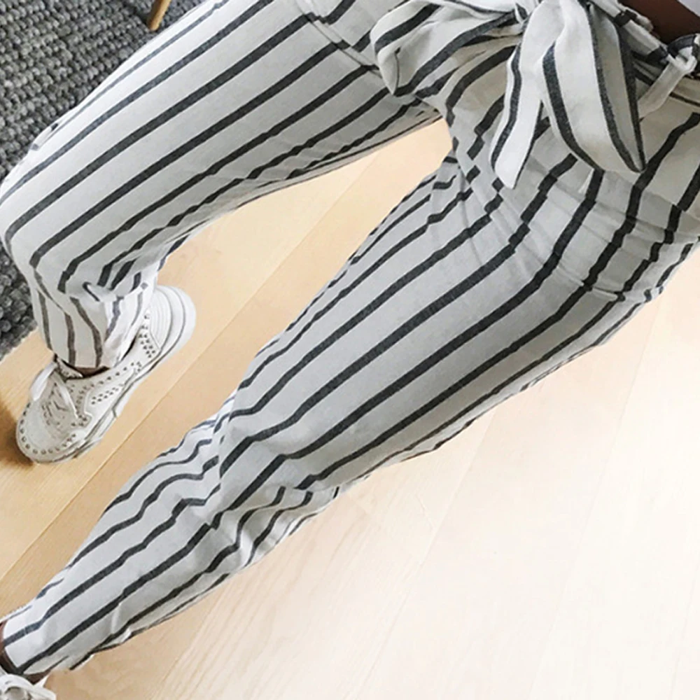 2018 полосатые штаны шаровары с принтом летние повседневные брюки со шнурком и