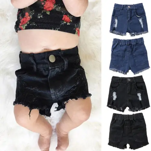 Джинсы с дырками для новорожденных мальчиков и девочек эластичные рваные шорты