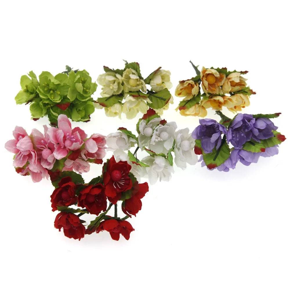 

6Pcs/lot 2.5cm Mini Silk Artificial Flowers Bouquet Flower Heads Wedding Party Home Decoration Wreath DIY Candy Box Accessories