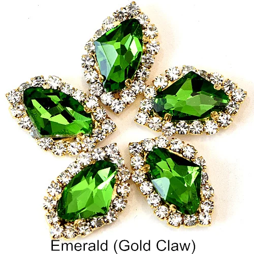 Emerald Gold 20 штук с украшением в виде кристаллов в форме топора 9x14 мм пришить стразы с кружевом в виде лап Flatback Алмазный подшитые края камни для DIY Одежда Сумки B1181 - Цвет: Emerald Gold