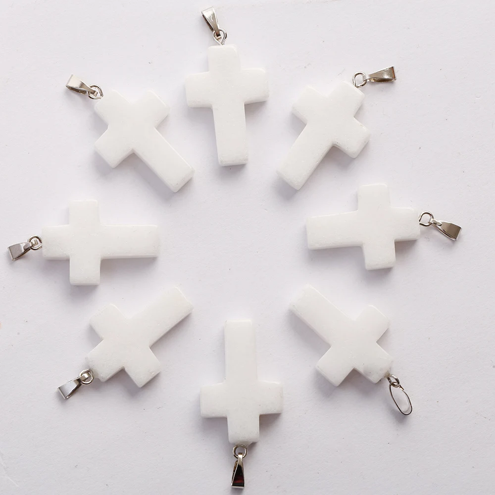Fubaoying оптовая продажа 30 шт. Подвески натуральный белый нефрит Подвеска Крест