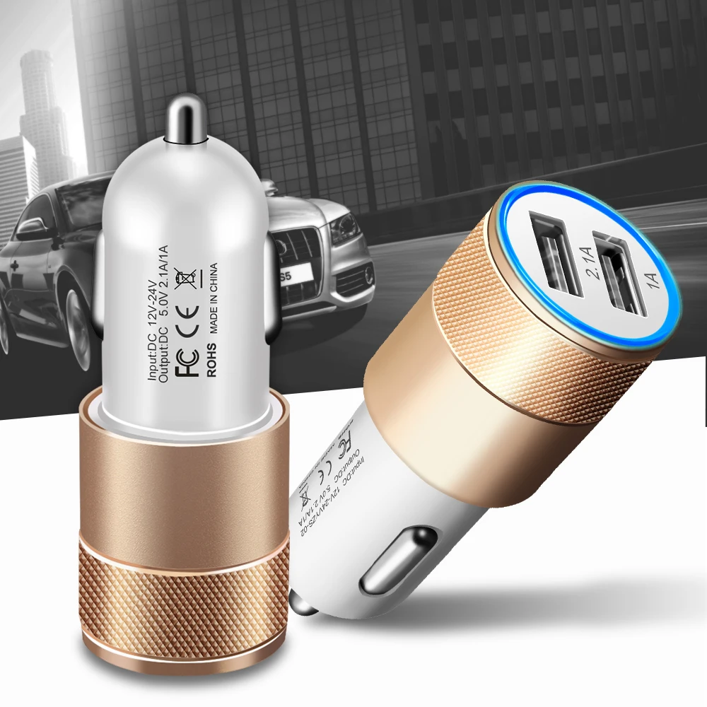 Type C USB или Dual usb 2.1A металлическое быстрое автомобильное зарядное устройство для