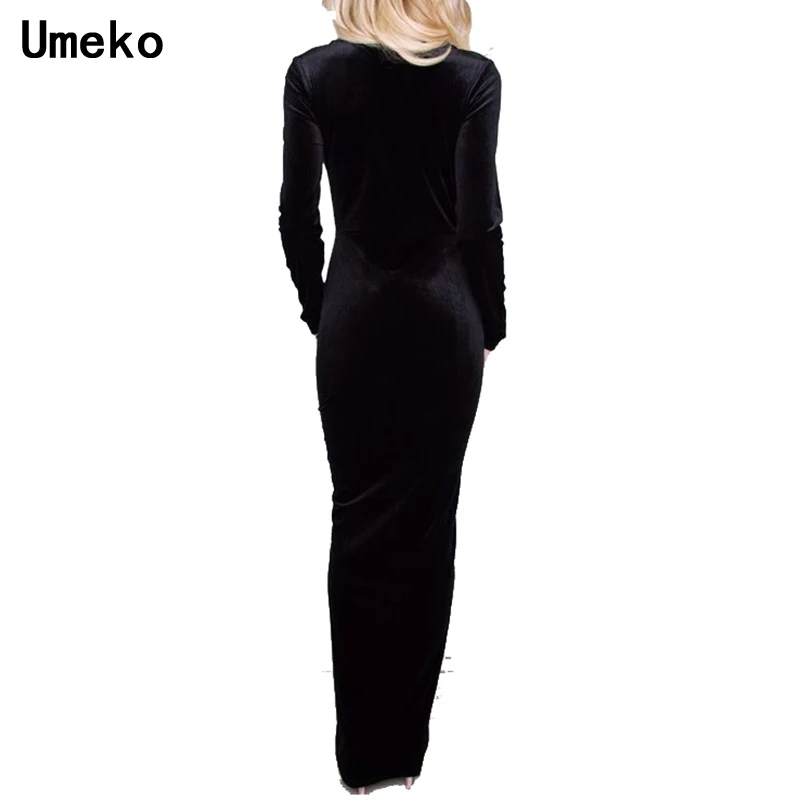 

Autuwn and Winter Women's Bodycon Dress Long Sleeve Deep V Neck Party Club Sexy Split Black Slim Elegant Dress Fashion 2018