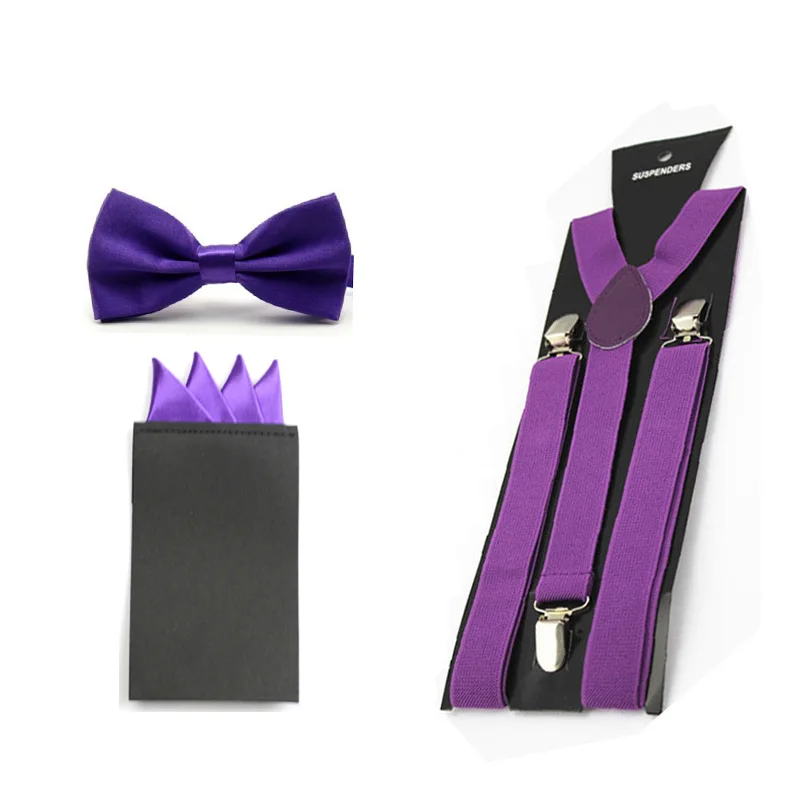 Мужской однотонный комплект с галстуком бабочкой и квадратными подтяжками на