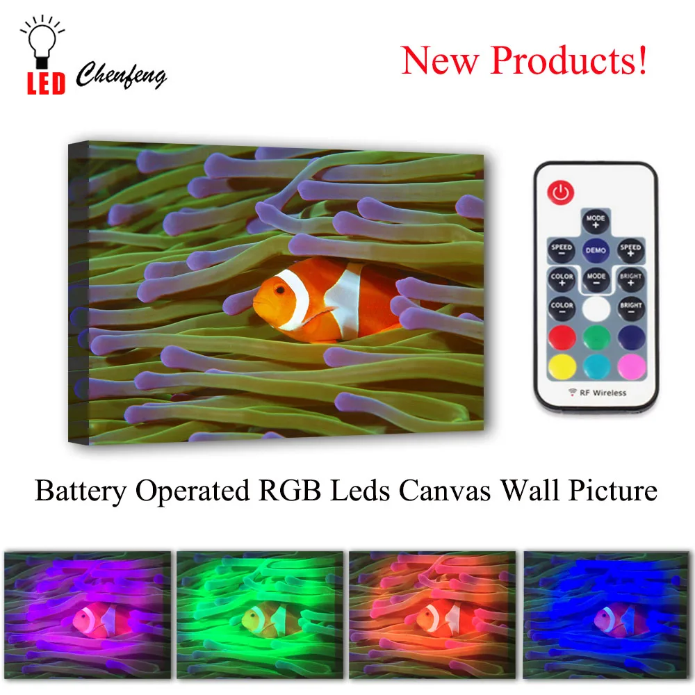 Мигающий светодиодный холст печать ложный клоун Anemonefish Настенная картина с