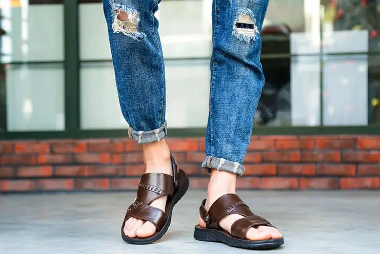 Летняя обувь из натуральной кожи летние пляжные сандалии мужская повседневная