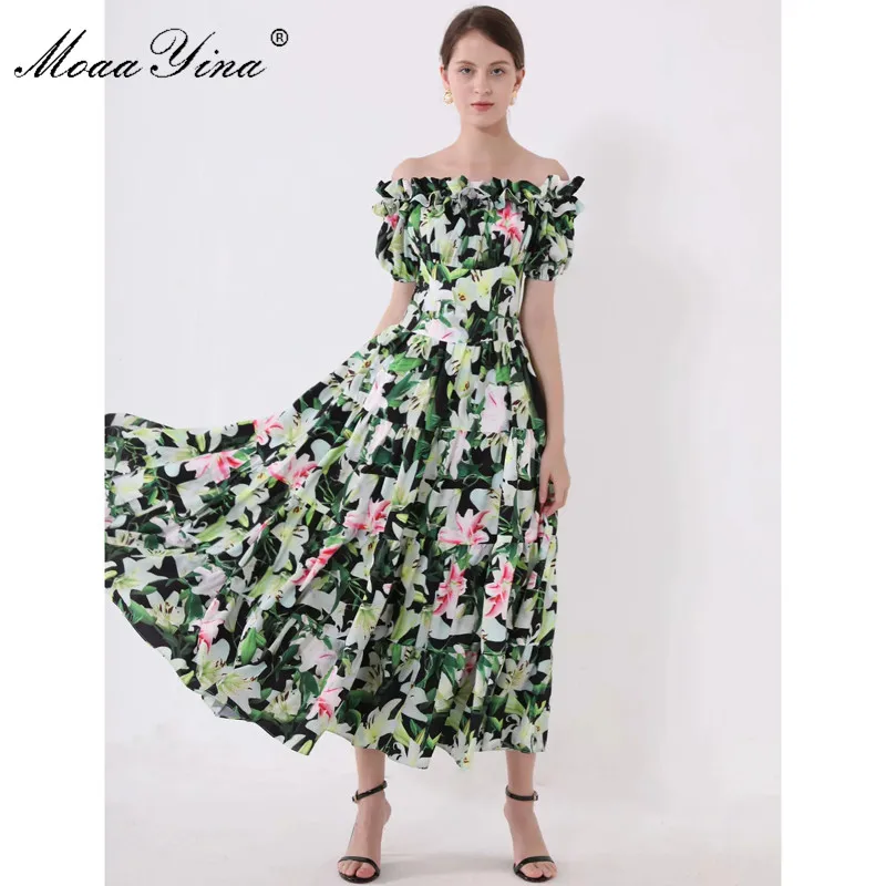 MoaaYina модное дизайнерское подиумное платье Весна Лето Женское с коротким рукавом