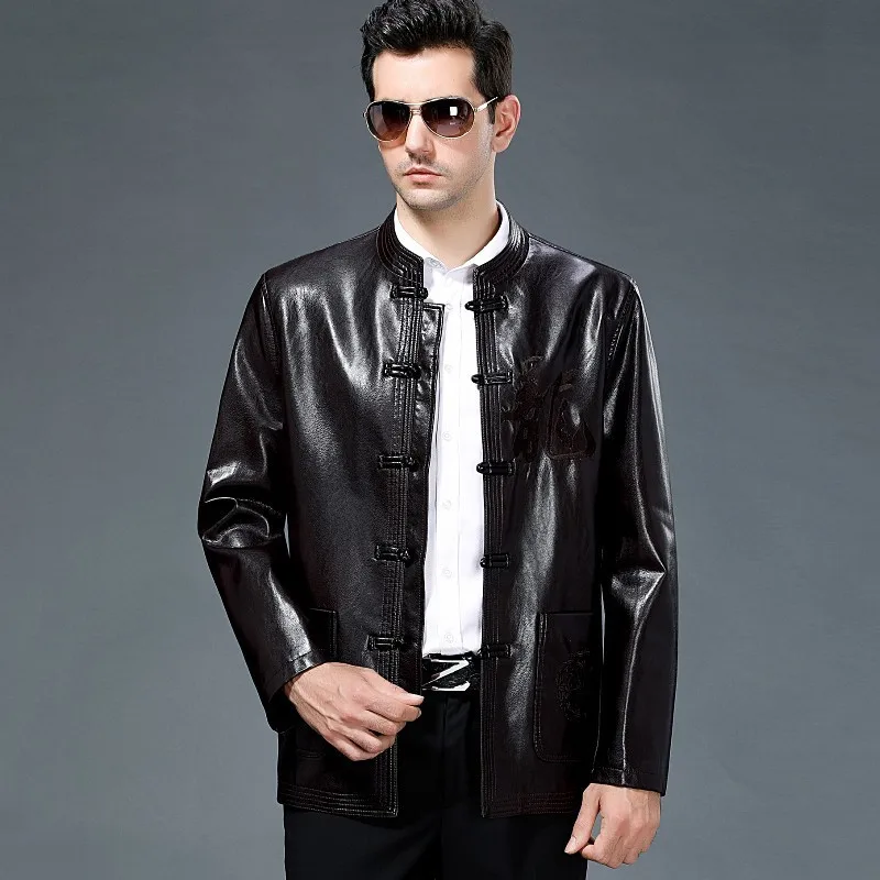 Мужская куртка из овечьей кожи на осень и зиму деловой удобный костюм Тан кожаная