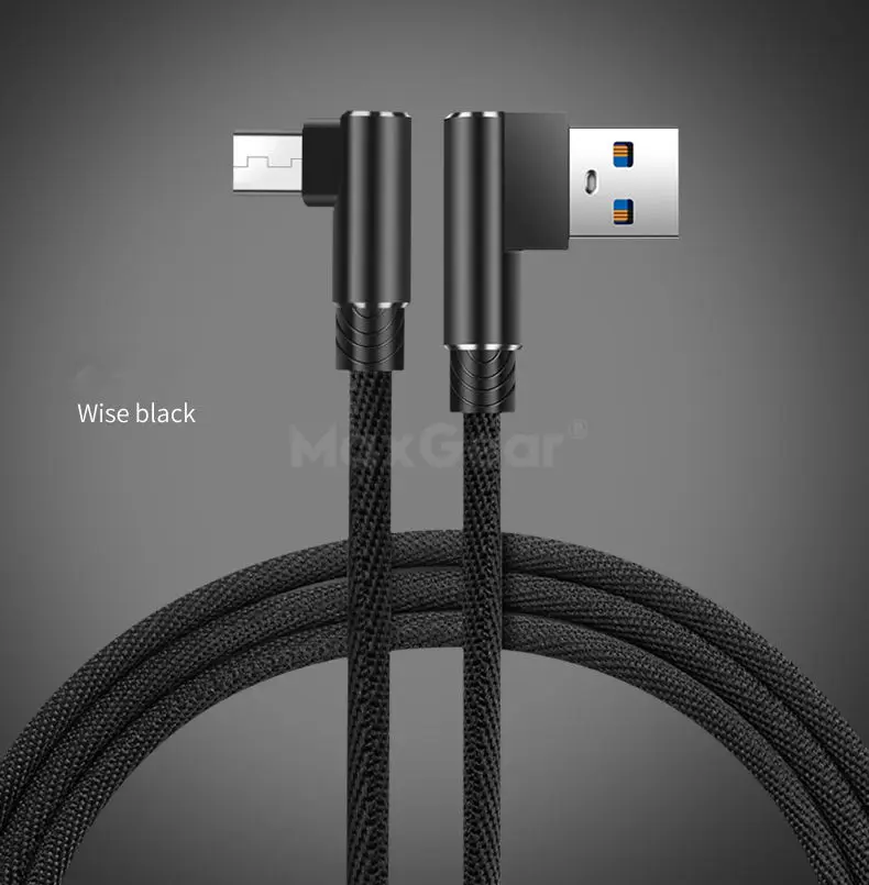 Black L-образный 1 м 2 м 3 м Micro USB кабель 90 градусов для быстрой зарядки и передачи данных кабель Microusb для samsung Xiaomi Android игровой провод - Цвет: Black