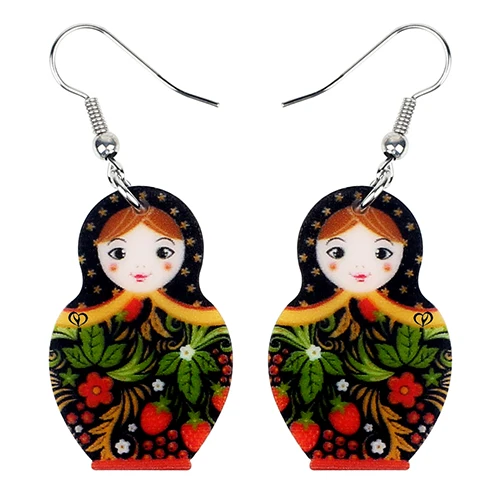 Multicolor Bonsny акриловые русские куклы красочные растительные печати серьги-подвески в форме капли Шпилька Модные украшения для женщин подростков влюбленных подарок - Окраска металла: Multicolor