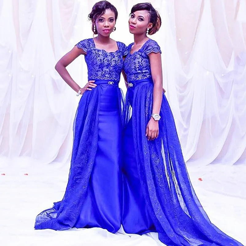 

Royal Blue Evening Dresses Long vestido de festa Black Girl Graduation Evening Party DRess robe de soiree African Fashion Dress