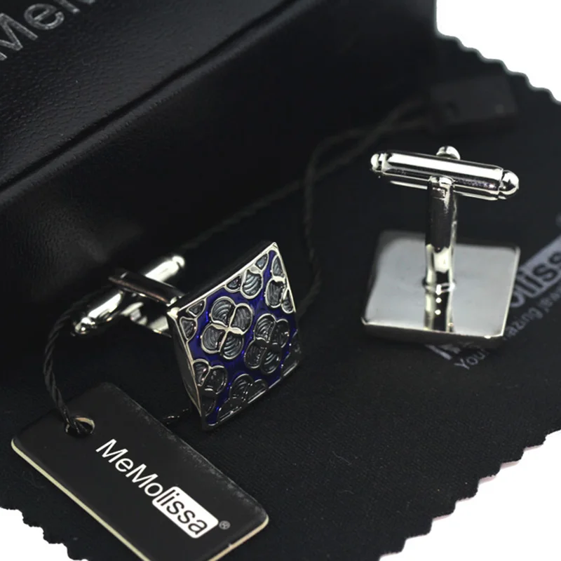 Витрина Запонки Набор отличных ремесел Ретро квадратные синие эмалевые вены