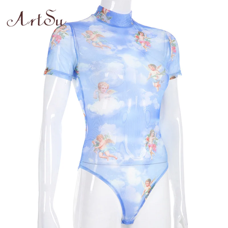 ArtSu женский сексуальный комбинезон прозрачный с принтом ангела уличная одежда