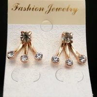 3 branches crystal golden metallic stud earrings piercing jewelry for women