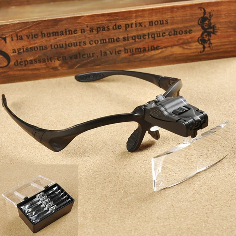 

HD повязка увеличительное Стекло глаз Лупа для ремонтных работ с налобным креплением 2 светодиодный светильник 1,0/1,5/2,0/2,5/3.5X, 5 шт./набор, Стекл...