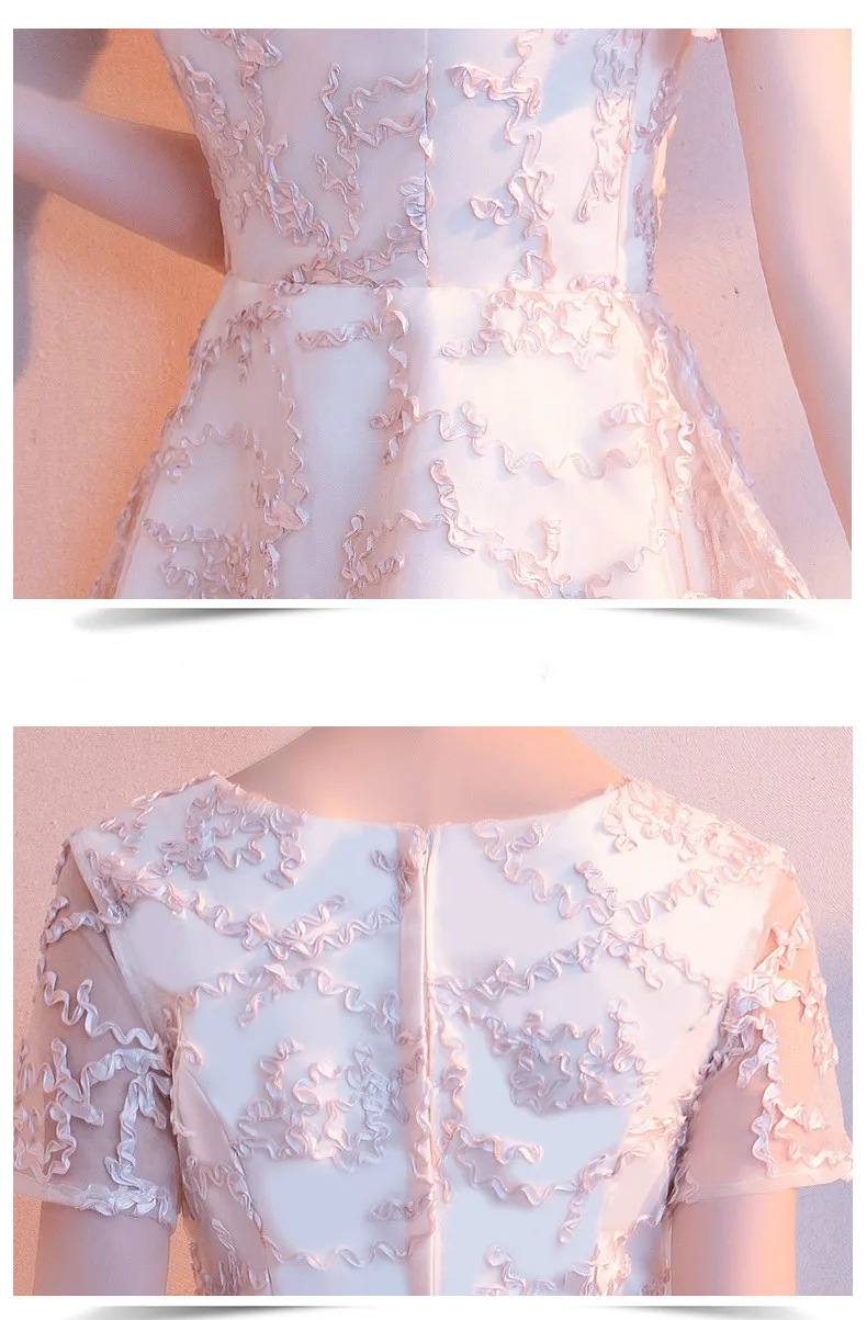 Champagne Elegant Evening Dress Pink Lace Appliques Evening Dresses Short Student Birthday Evening dress for Women ES2582