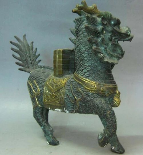 0 пара старый китайский позолоченный бронзовый защитник Kylin Chi Lin статуя|statue|statue