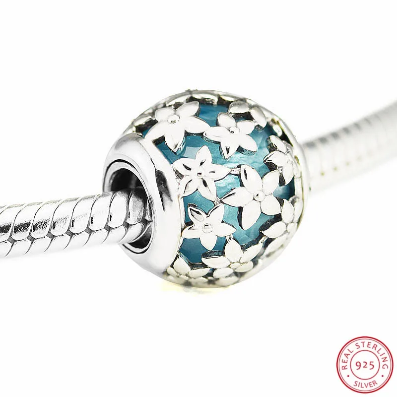 CKK мерцающие бусины ромашки с небесно-голубого цвета из Чехии DIY Fit PANDORA Подвески Серебро 925 для женщин ювелирных изделий CK016