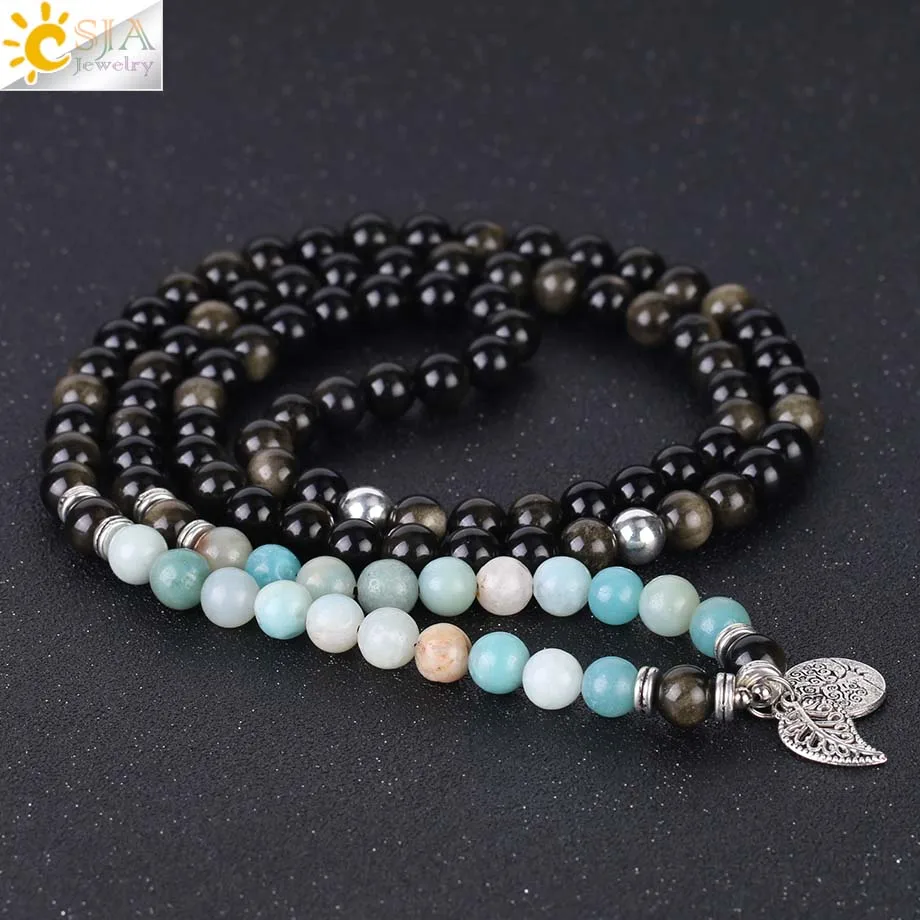 CSJA золото обсидиан бисера браслет многослойный натуральный драгоценный камень