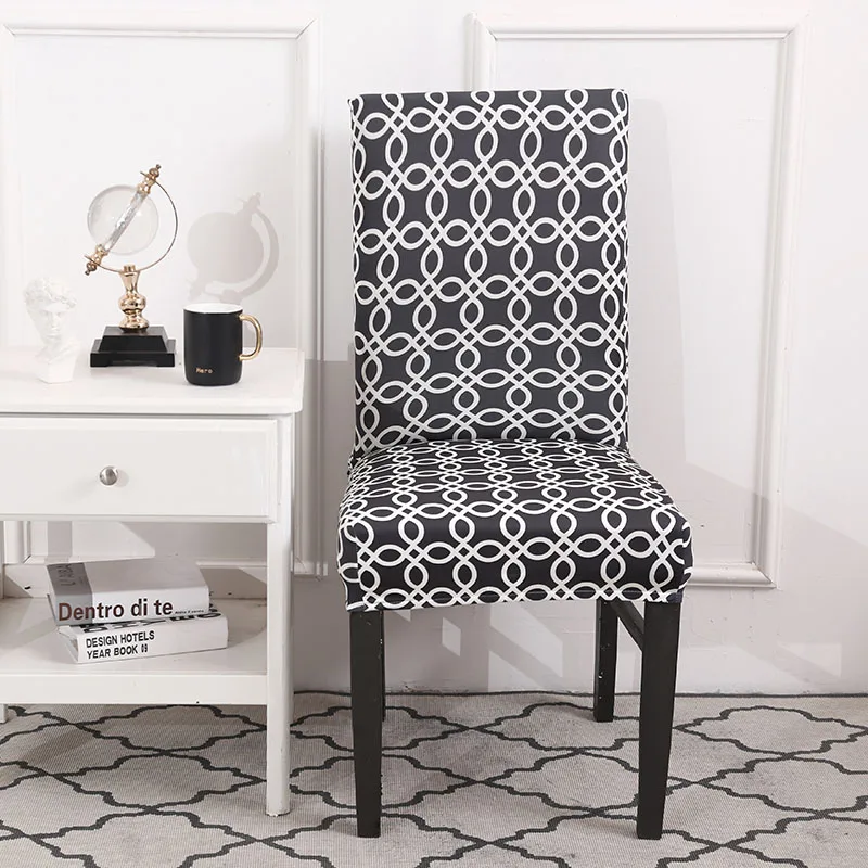 Универсальный чехол для кухонного стула с геометрическим рисунком эластичный из