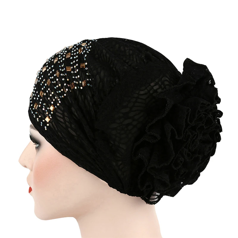 Women Rhinestone Cap Cancer Chemo Headscarf Hat Muslim Stretch Sleeping Scarf |