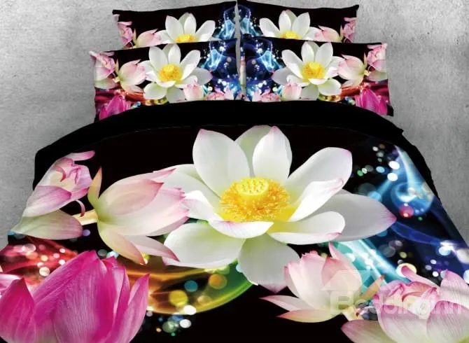 3D желтый лотос в озере Печатный Комплект постельного белья из 3