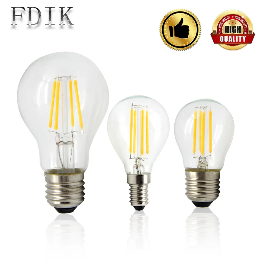 Светодиодный светильник E27 E14 стеклянная лампа накаливания 2 Вт 4 6 8 220 в 240 В