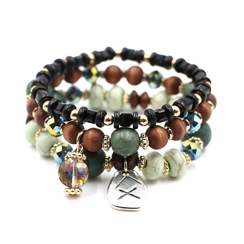 DIY 1 компл. 3 шт. Многослойные bohemia браслетом Натуральный камень Бусины