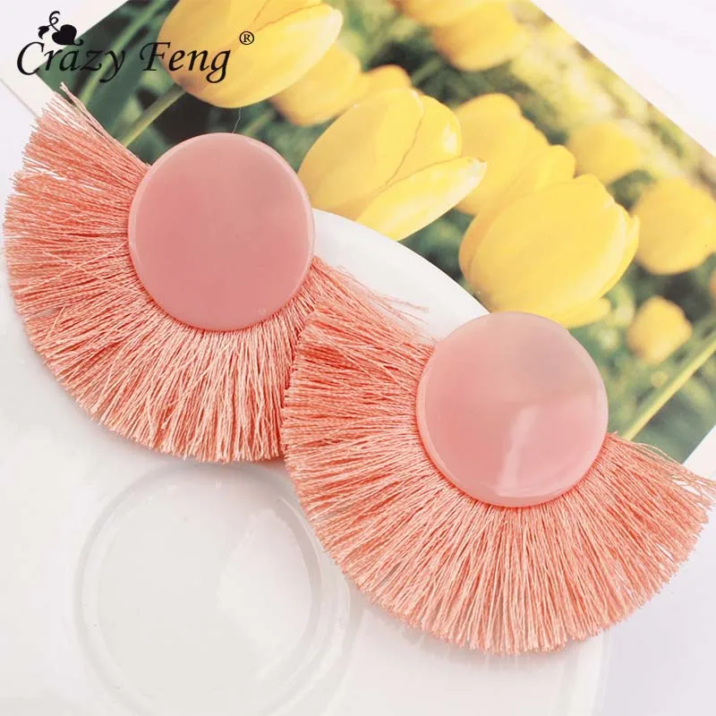 Женские акриловые серьги кисточки Crazy Feng большие висячие круглой формы в стиле