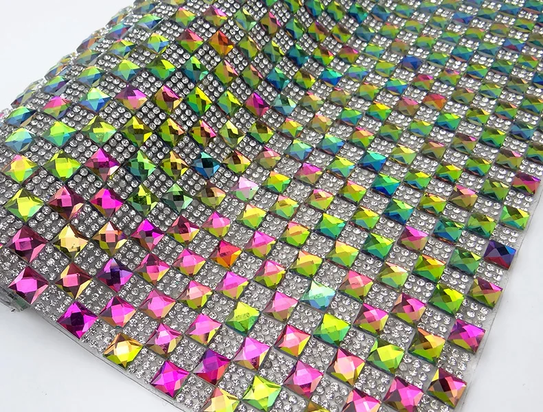 JUNAO Прозрачная черная 8 мм квадратная Стразы 24*40 см сетка Хрустальная лента