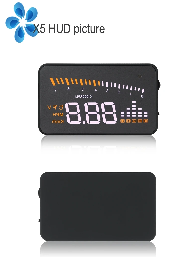 3-дюймовый X5 OBD2 HUD на лобовое стекло Дисплей автомобиля Температура воды Спидометр головой вверх Дисплей электронное мусорное ведро с автоматическим тире Экран проектор