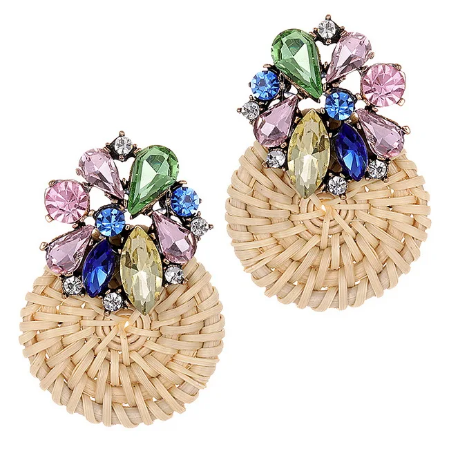 E70432 earrings ZHINI геометрический деревянный падение Длинные висячие серьги Для женщин Горячая Распродажа Бохо кристалл ротанга свадебные подарки серьги Мода себе ювелирные изделия - Окраска металла: E70432 earrings