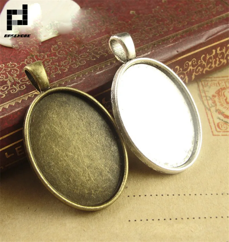 

BASEHOME 10pcs Antique Bronze Pendant Settings Cabochons Bases Bezel Trays Fit 18x25mm Oval Cabochon Cameo DIY Necklace Making