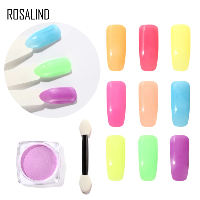 ROSALIND Неон фосфор Порошковые блестки для ногтей порошок 10 цветов пыль светящийся пигмент Флуоресцентный порошок Блестки для ногтей Светящиеся в темноте