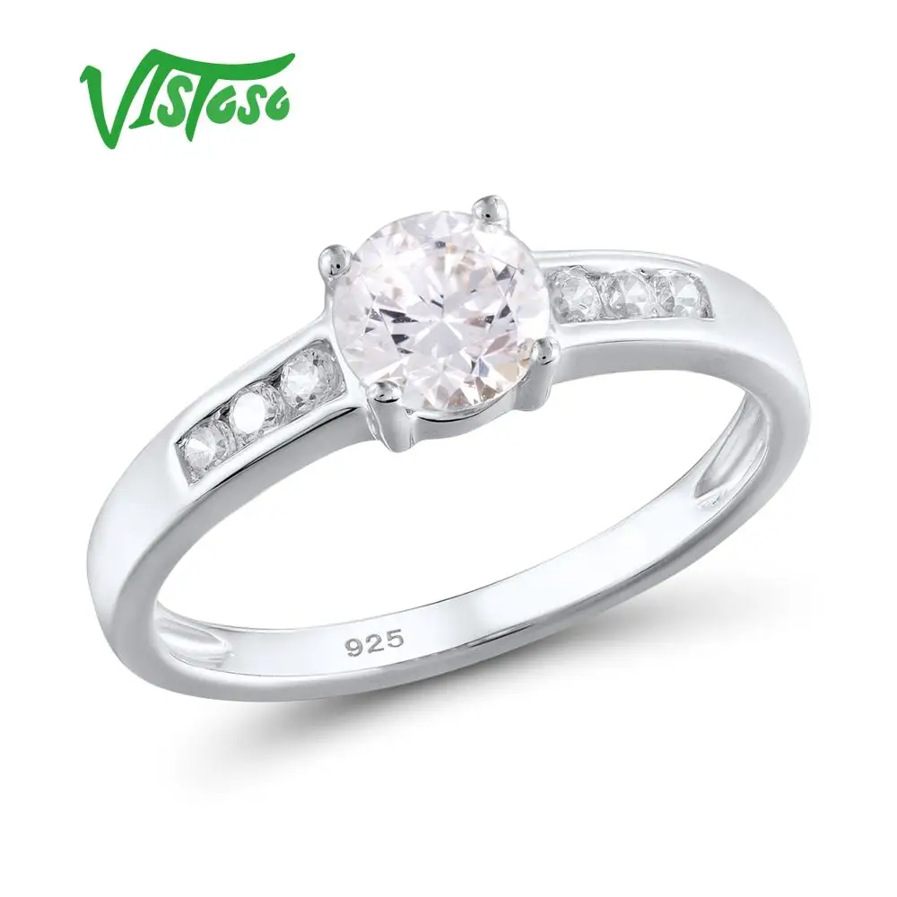 VISTOSO 925 пробы серебряные кольца для женщин ослепительный белый кубический