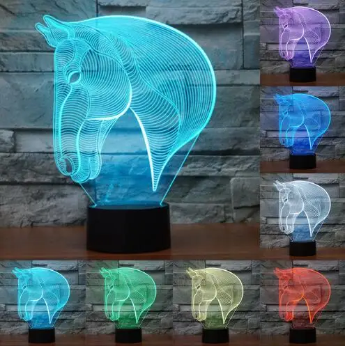 USB Новинка подарки 7 цветов Изменение животное лошадь светодиодный ночник 3D светодиодный Настольный светильник как украшение дома подарок для детей Прямая поставка - Испускаемый цвет: Design 1