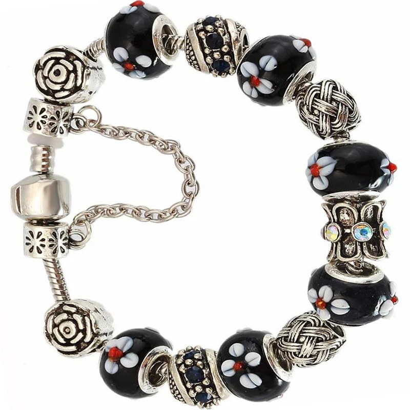 MOK винтажный трендовый античный серебряный шарм браслет и с хрустальными