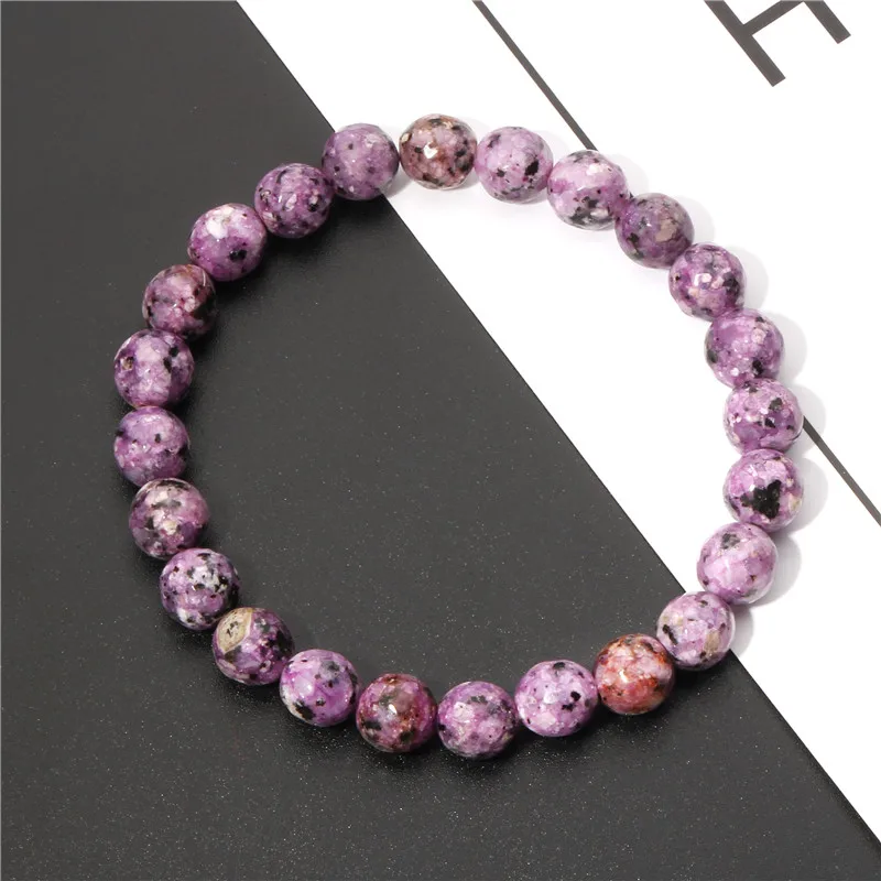 Natural Jades Bracelets 8 mm Green Gem Stone Beads Bracelet For Men Black Dot Pattern Elastic Bracelets Women Friendship Jewelry