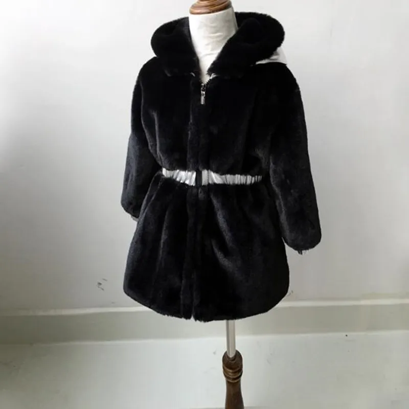 Girls Jacket Thick Warm Waistcoat Baby Faux Rabbit Fur Coats 2019 Winter Kids Cotton Hooded Zipper Children OuterwearN309 | Детская