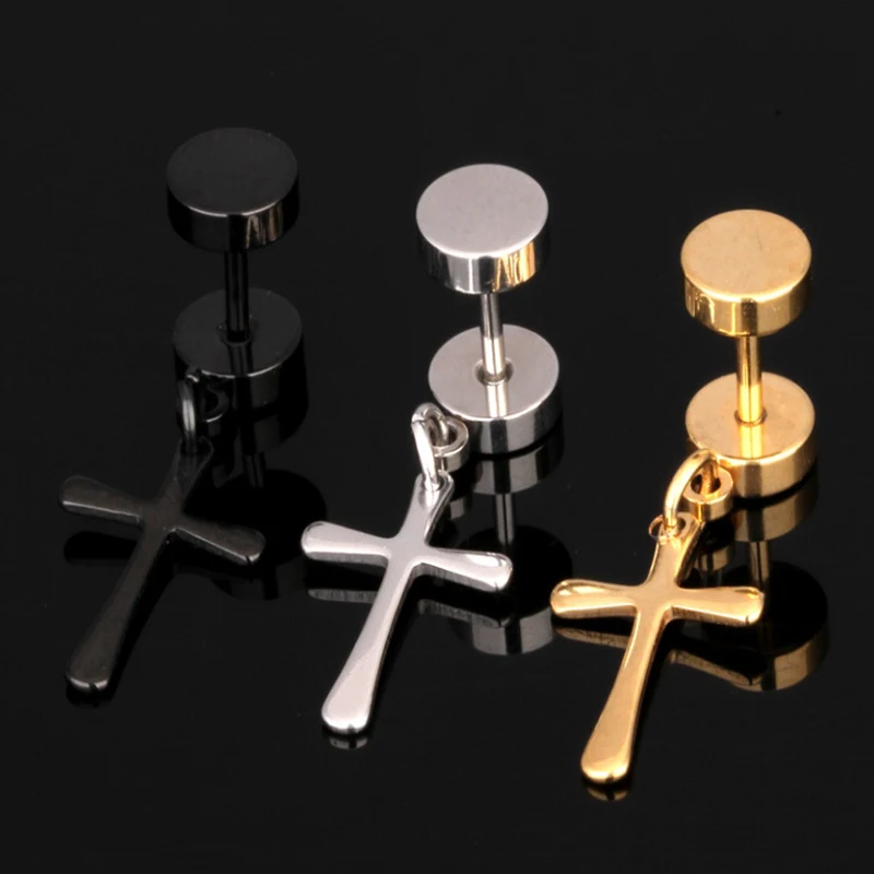1 шт. мужские серьги в стиле панк гипоаллергенные гвоздики с крестиком для женщин
