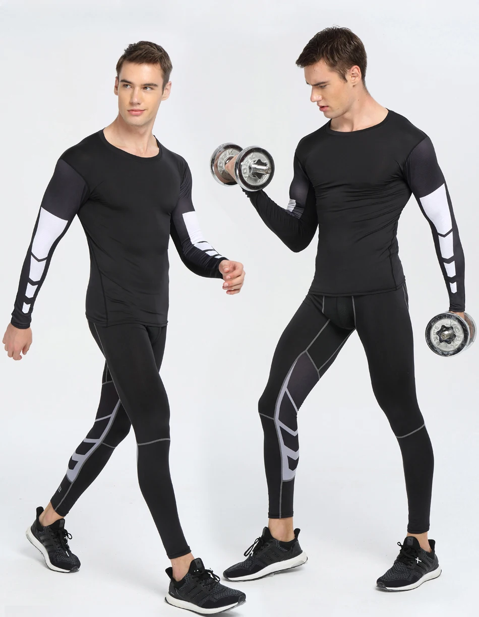 Для мужчин сжатия ММА Rashguard Фитнес одежда с длинным рукавом Рубашки для мальчиков База Слои кожу жесткой Тяжёлая атлетика футболки