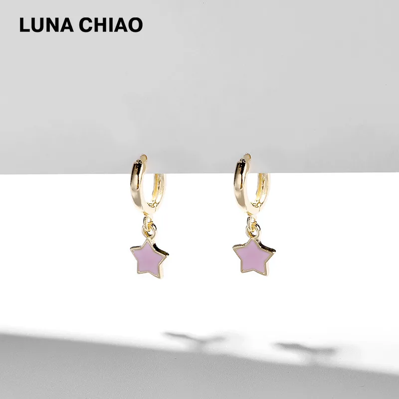 LUNA CHIAO, летние ювелирные изделия, трендовые эмалированные Серьги-капли с Луной и звездой, мини Подвески, очаровательные серьги для женщин