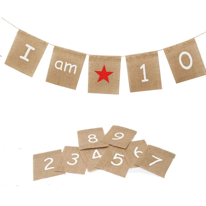 День рождения Потяните флаг джутовый Hessian Мешковина стол номер карты из