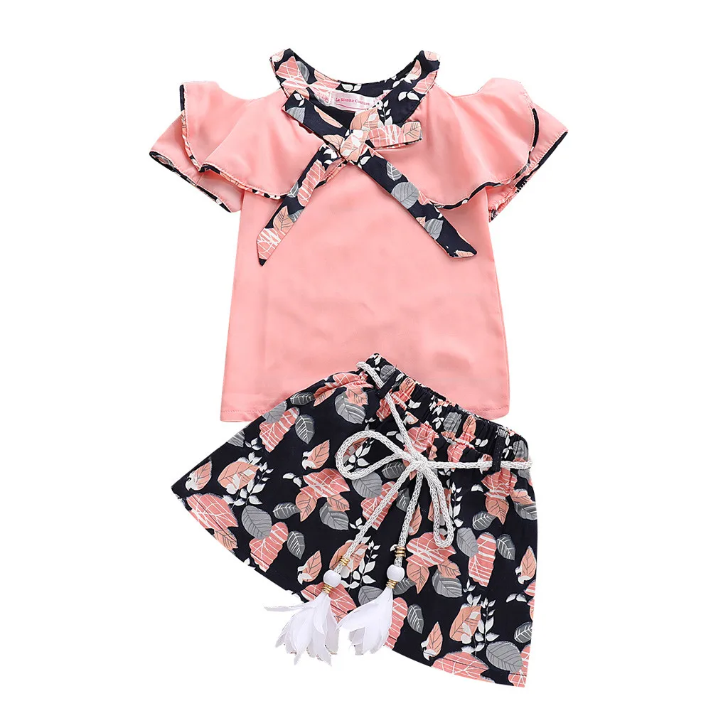 Одежда для маленьких девочек коллекция 2019 года Детские комплекты модные топы с